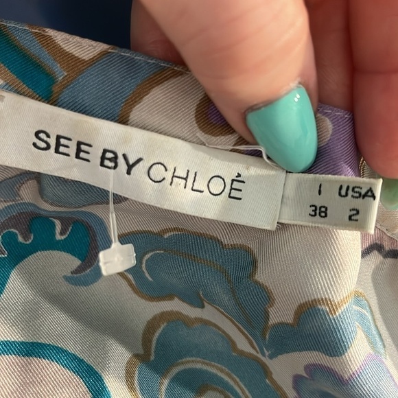 See By Chloe Silk Blouse 3/4 Sleeves Retro Floral Print Paisley Size 2 - Picture 7 of 11